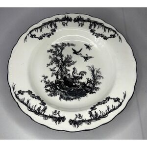 🐓Aux Au Provence French County Black & White Rooster Toile Soup Cereal Bowl 8"